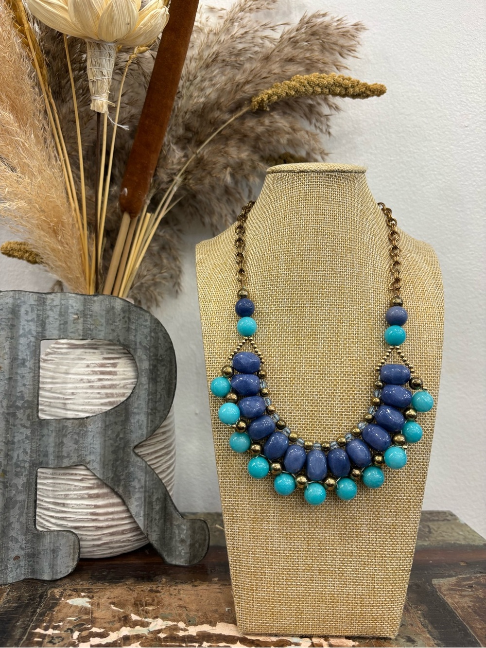 Talbots Blue and Turquoise Beaded Statement Necklace
